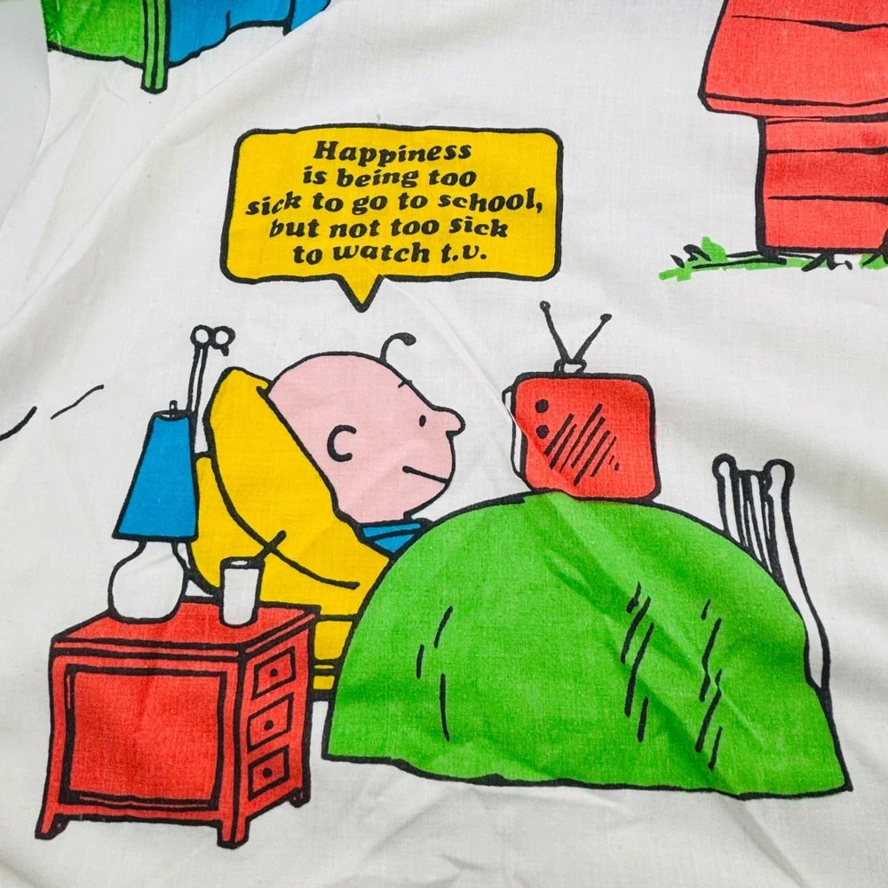 Vintage Peanuts Sleeping Quotes Twin Flat Sheet JCPenney 1971 Snoopy Charlie‎